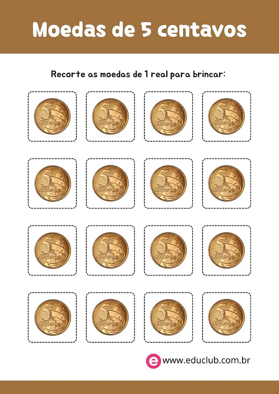 Moedas de 5 centavos para imprimir | Educlub